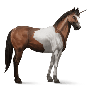 unicornio de montar pinto pío tobiano bayo