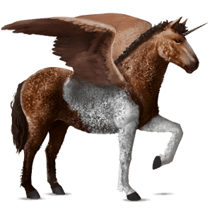 unicornio de montar alado rizado pío tobiano bayo