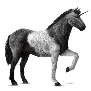 unicornio de montar pío negro tobiano