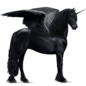 unicornio de montar alado frisón negro
