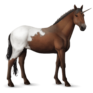 unicornio de montar rizado pío tobiano bayo
