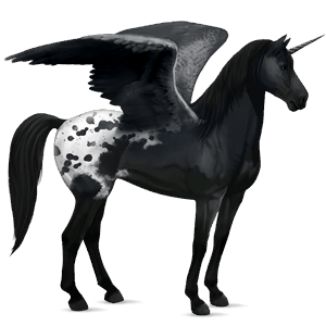 unicornio de montar alado mustang negro moteado