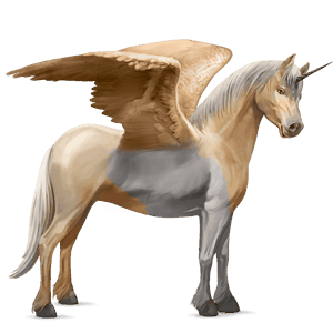 unicornio poni alado  pío tobiano bayo