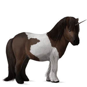 unicornio poni shetland pío tobiano bayo tostado