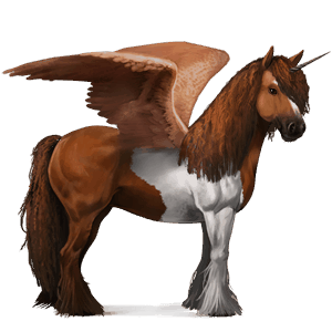 unicornio de montar alado gypsy vanner pío tobiano alazán