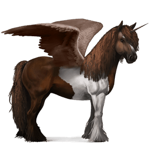 unicornio de montar alado gypsy vanner pío tobiano bayo tostado