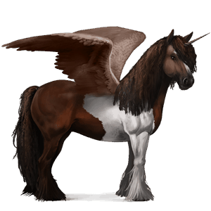 unicornio de montar alado gypsy vanner pío tobiano bayo tostado