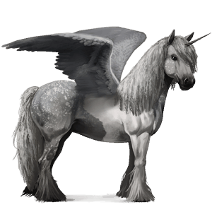 unicornio de montar alado gypsy vanner pío tobiano gris tordo