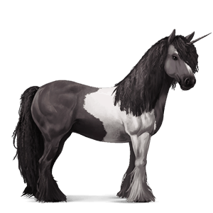 unicornio de montar gypsy vanner pío tobiano gris ratón